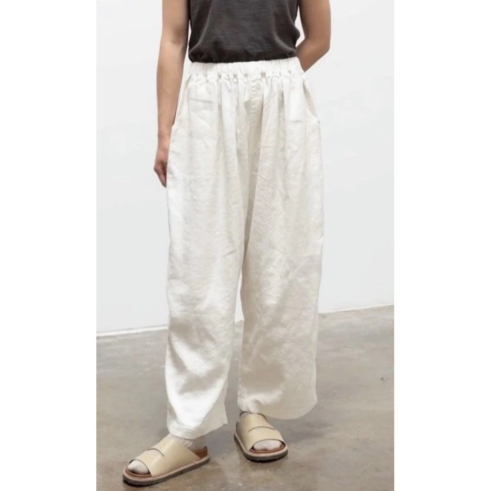 Ichi Antiquites Women's Lagenlook 100% Linen Twill Minimalist Pants Wide Leg